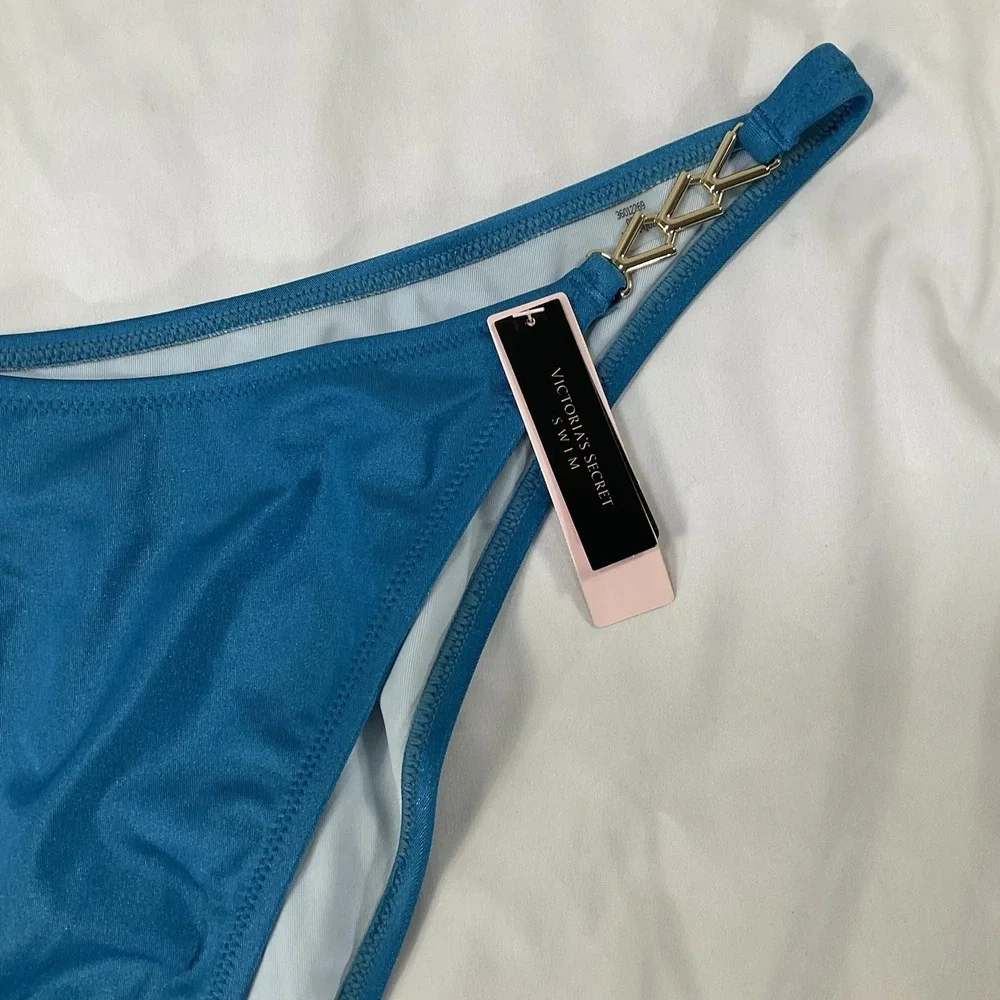 Victoria's Secret NWT Turquoise Bikini Bottom With Gold Triangle Sides XXL435